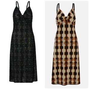 CAbi Black and Geometric Brown Midi Dresses